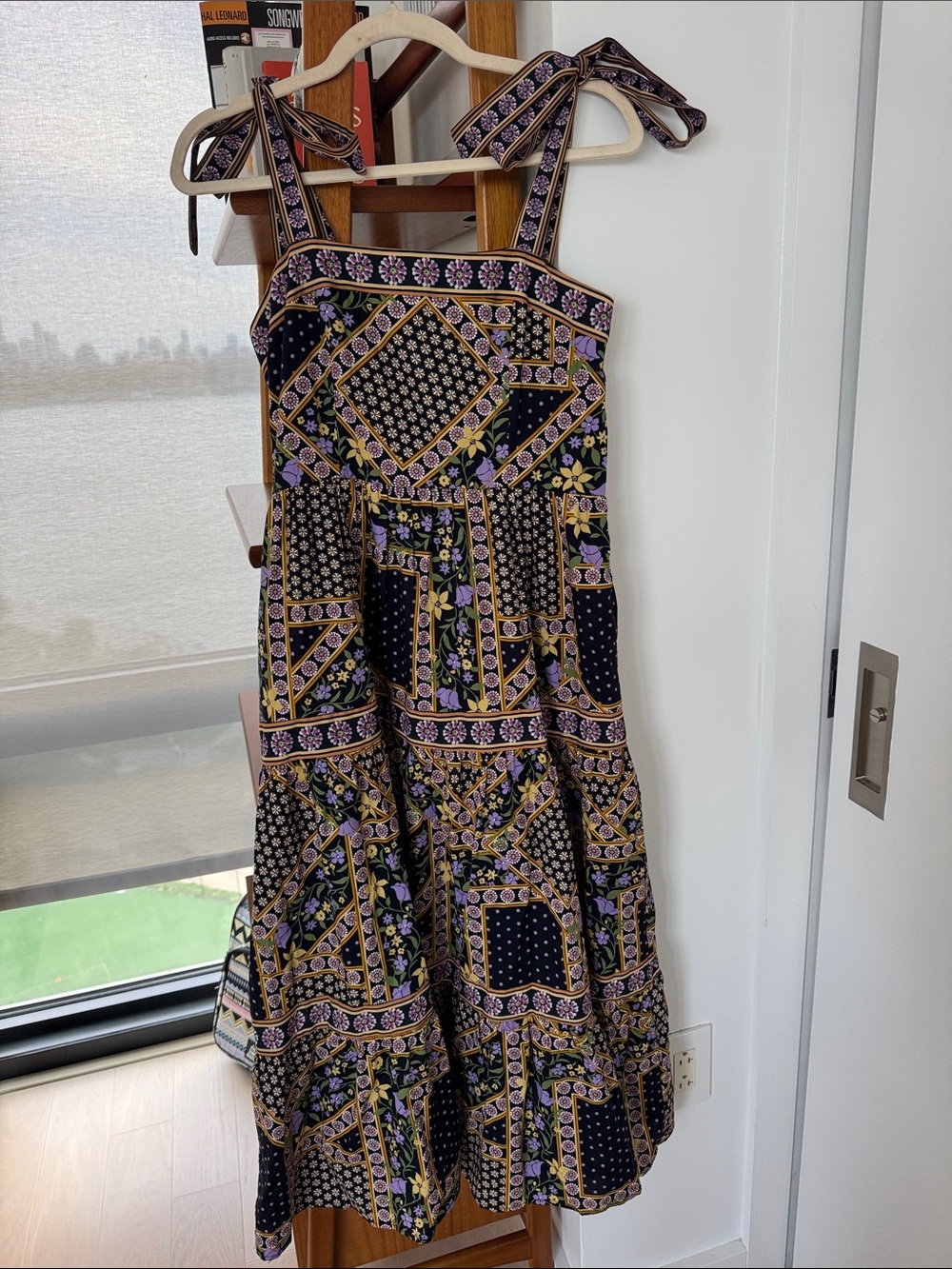 Tie-Shoulder Maxi Dress in Black and Lavender Floral